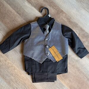 Infant formal suit, Anddrew Fezza 6-9 month Black and Gray Baby Suit Set